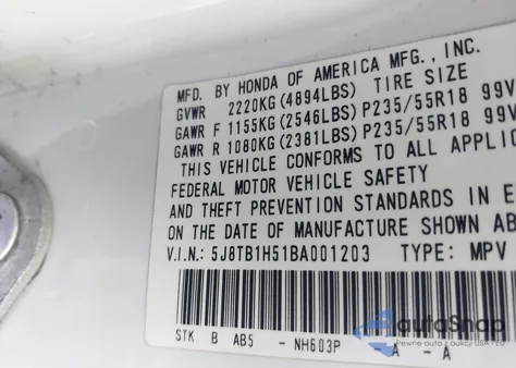 2011 Acura Rdx из США, поврежденный, VIN 5J8TB1H51BA001203